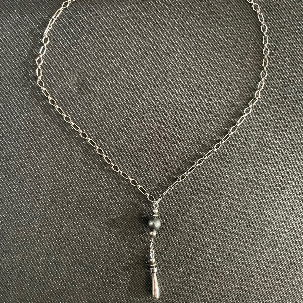 Vintage Artisan Silver and Hematite Bead Necklace 925